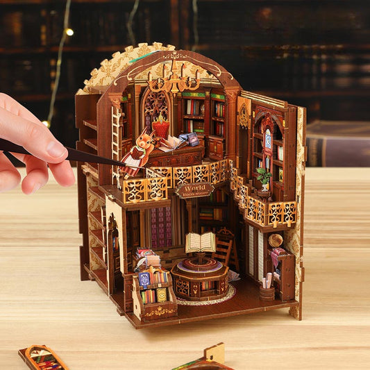 Worldwide Bookstore | DIY Book Nook Miniature House Kit 3D Wooden Model DIY Gift Puzzle