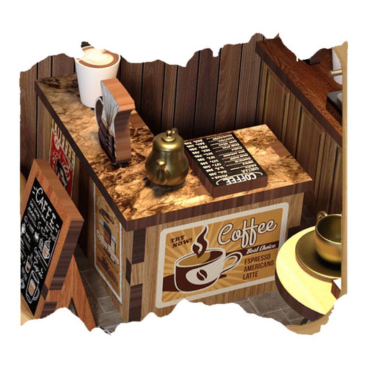 Coffee Shop Cafe | DIY Miniature House Kit 3D Wooden Model DIY Gift Puzzle