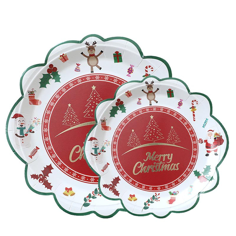 7 inch and 9 inch Merry Christmas floral shape party disposable paper plate and dessert plate.