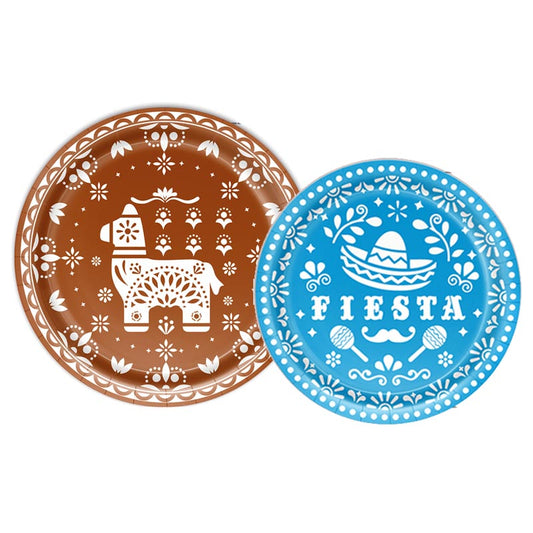 7 inch and_9 inch mexican fiesta party paper plates brown and blue for Halloween party, Day of the Dead, Día de los Muertos, fiesta party.