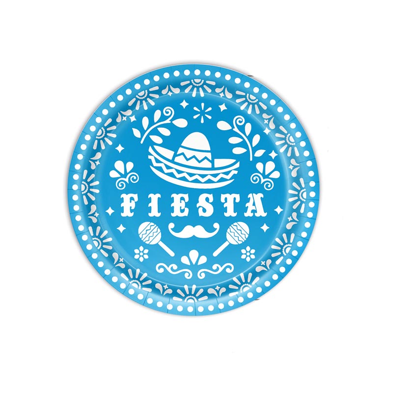7 inch mexican fiesta blue party dessert paper plates for Halloween party, Day of the Dead, Día de los Muertos, fiesta party.