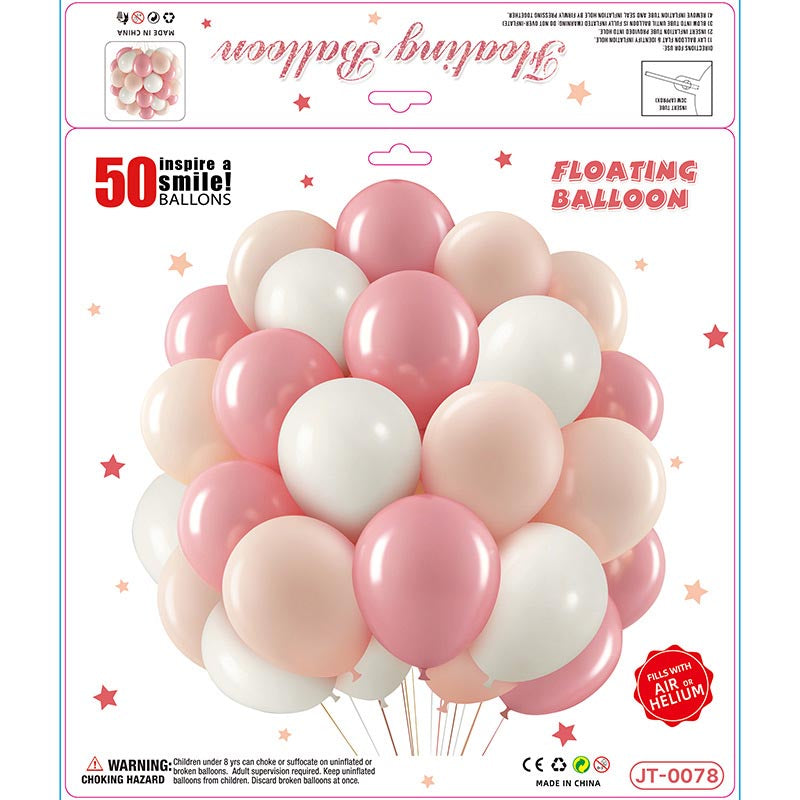 10 Inch Colorful Matte Floating Thickened Latex Balloon 50Pcs #78 LIGHT PINK-PEARL WHITE-PINK Color︱Air or Helium︱Birthday Essentials, Wedding, Anniversary Decoration︱Event Styling
