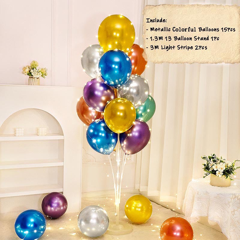 Balloon Bouquet Stand Kit with Lights - MIXED METALLIC︱Birthday Essentials, Photo Props, Wedding, Anniversary Decoration︱Event Styling