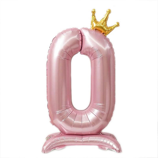 42 Inch Standing Number Balloon with Crown - PINK Color︱Big Giant Balloon for 1st Birthday, Girl's Birthday Anniversary Celebration Party