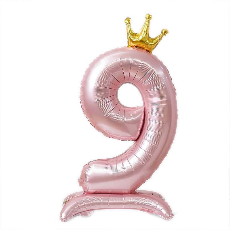 42 Inch Standing Number Balloon with Crown - PINK Color︱Big Giant Balloon for 1st Birthday, Girl's Birthday Anniversary Celebration Party