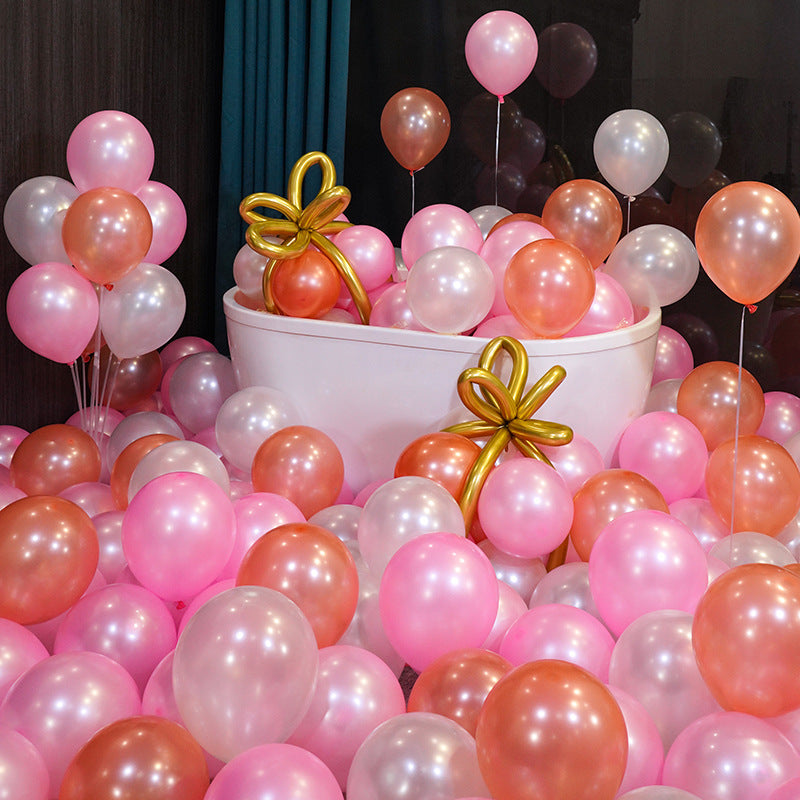 10 Inch Pearlescent Thickened Latex Balloon 100Pcs PL#03 PINK-ORANGE-WHITE Color︱Birthday Essentials, Wedding, Anniversary Decoration︱Event Styling