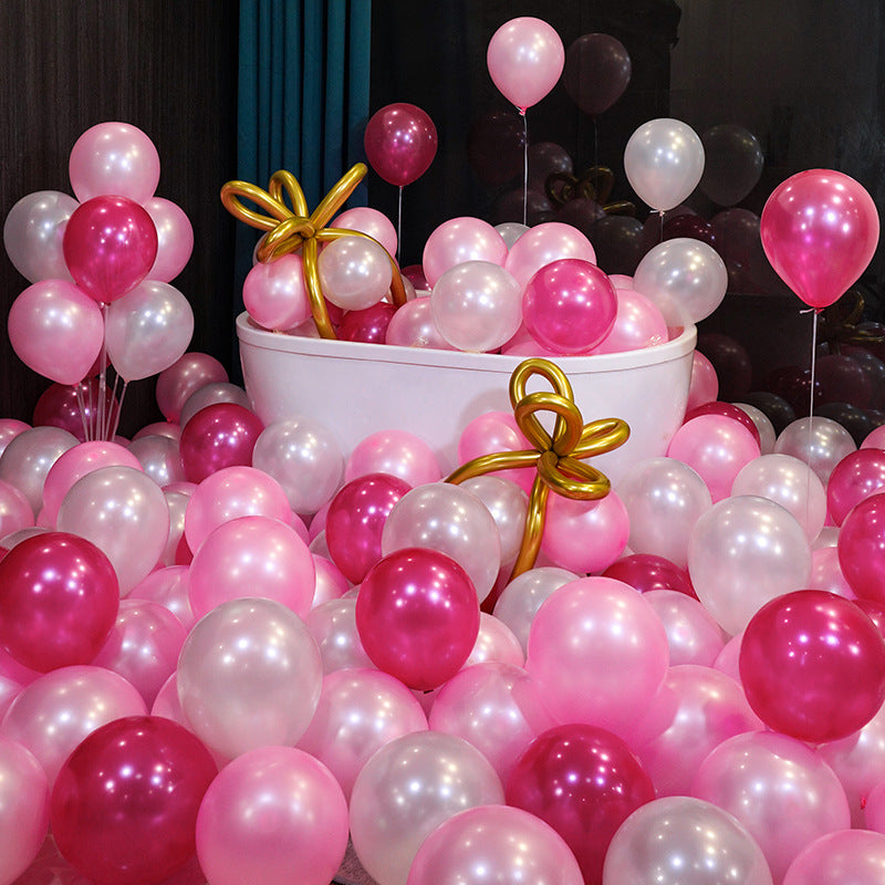 10 Inch Pearlescent Thickened Latex Balloon 100Pcs PL#04 PINK-HOT PINK-WHITE Color︱Birthday Essentials, Wedding, Anniversary Decoration︱Event Styling