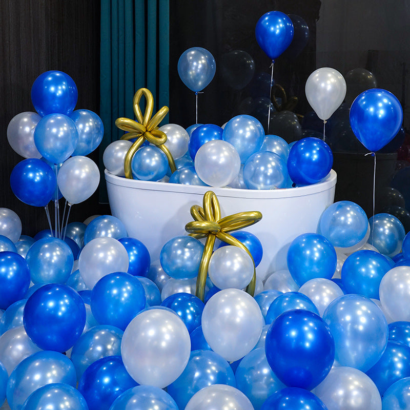 10 Inch Pearlescent Thickened Latex Balloon 100Pcs PL#08 BLUE-WHITE Color︱Birthday Essentials, Wedding, Anniversary Decoration︱Event Styling