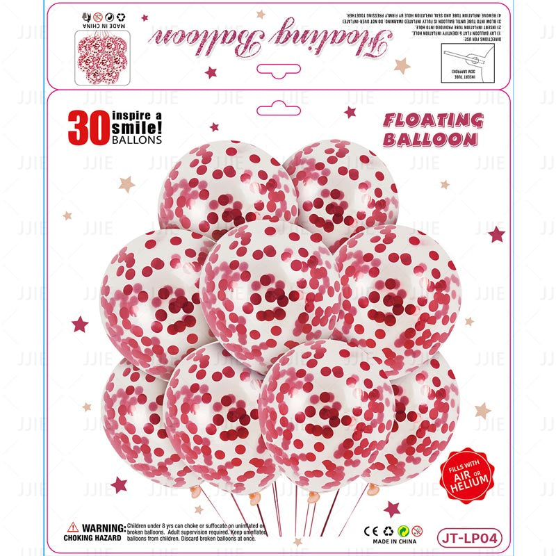 12 Inch Confetti Clear Floating Thickened Latex Balloon 30Pcs - RED Color︱Air or Helium︱Birthday Essentials, Wedding, Anniversary Decoration︱Event Styling