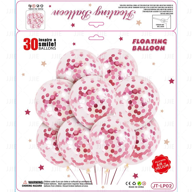 12 Inch Confetti Clear Floating Thickened Latex Balloon 30Pcs - PINK Color︱Air or Helium︱Birthday Essentials, Wedding, Anniversary Decoration︱Event Styling