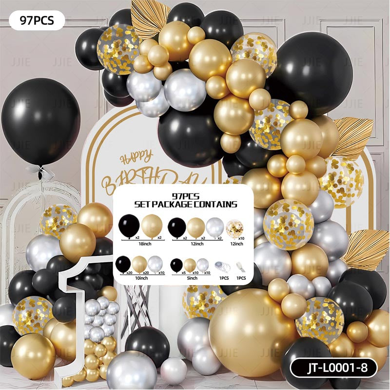 Balloon Garland Arch Kit A 97Pcs ARCH#07 BLACK-GOLD-SILVER
