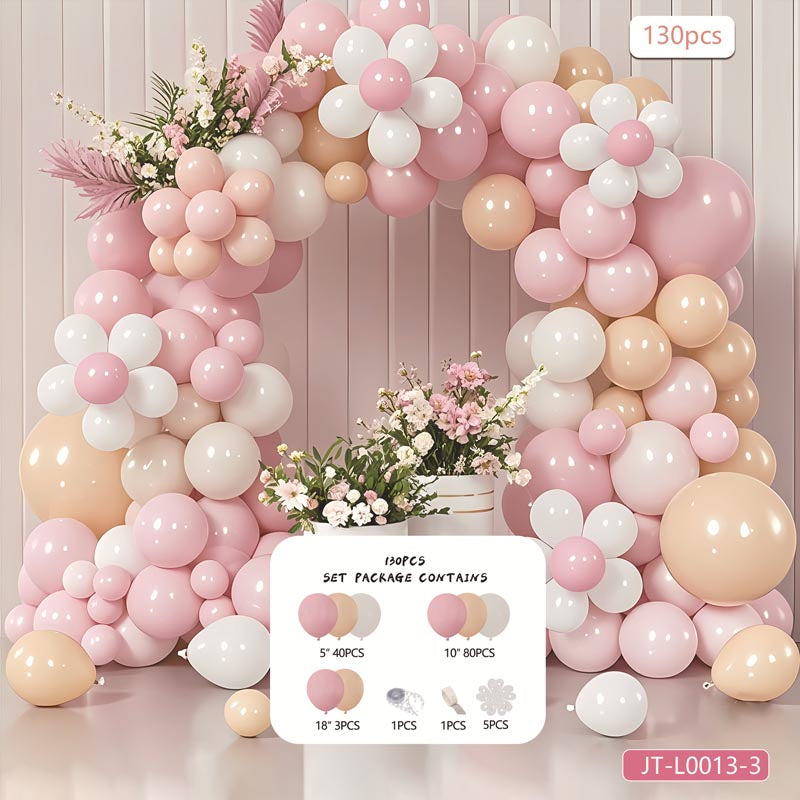 Flower Balloon Garland Arch Kit D 130Pcs ARCH#42 PINK-WHITE-CARAMEL