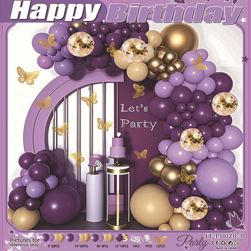 Butterfly Balloon Garland Arch Kit E 120Pcs ARCH#49 PURPLE-GOLD