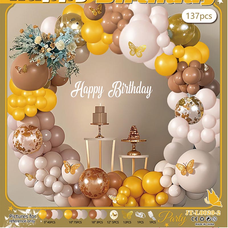 Butterfly Balloon Garland Arch Kit E 137Pcs ARCH#57 BROWN-PINK-YELLOW