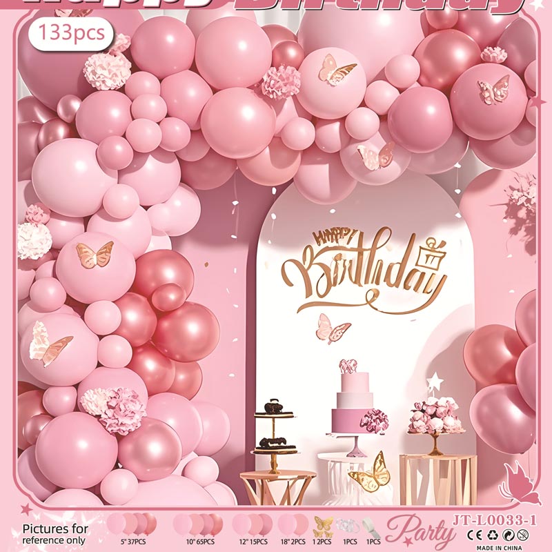 Butterfly Balloon Garland Arch Kit E 133Pcs ARCH#61 PINK-ROSE GOLD