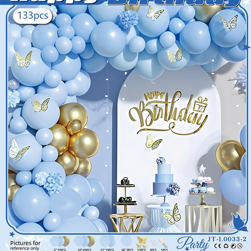 Butterfly Balloon Garland Arch Kit E 133Pcs ARCH#62 LIGHT BLUE-GOLD