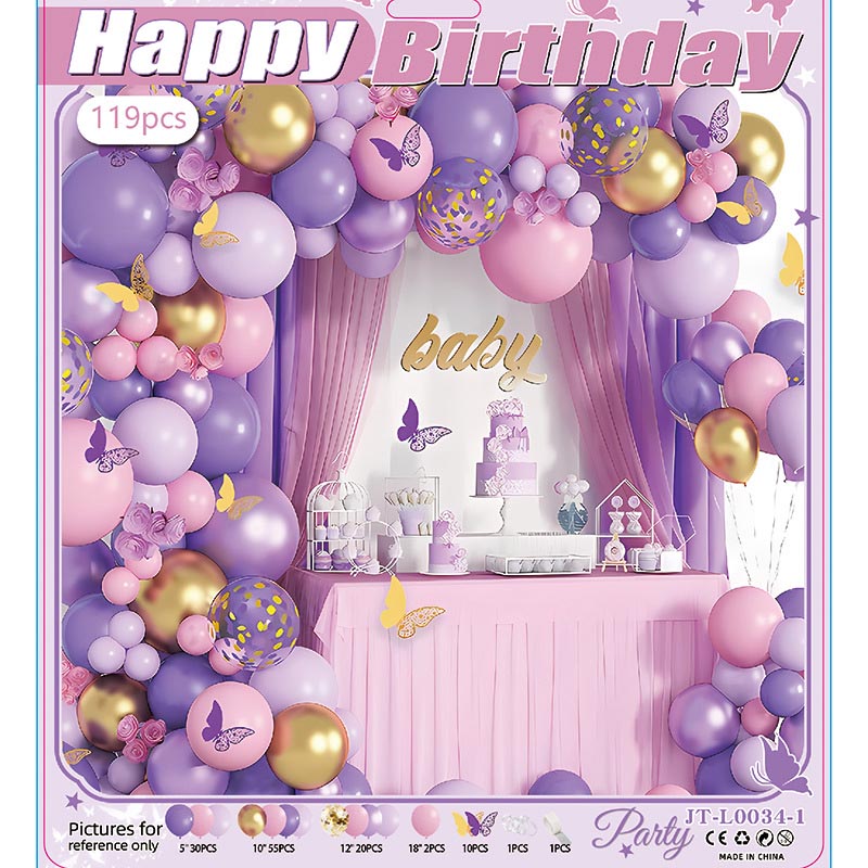 Butterfly Balloon Garland Arch Kit E 119Pcs ARCH#63 PURPLE-GOLD-PINK