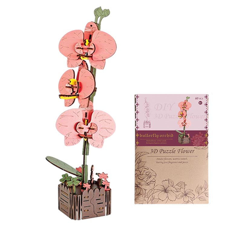 Butterfly Orchid 3D Flower Wooden Puzzles DIY Laser-Precise Wooden Flowers Model Kit