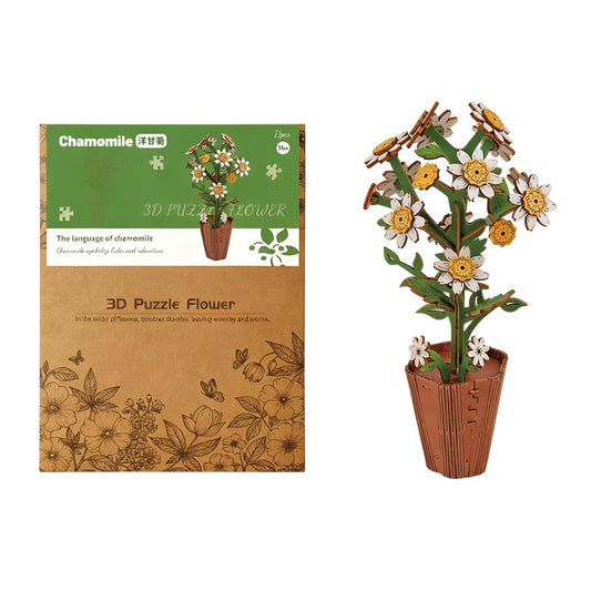 Chamomile 3D Flower Wooden Puzzles DIY Laser-Precise Wooden Flowers Model Kit