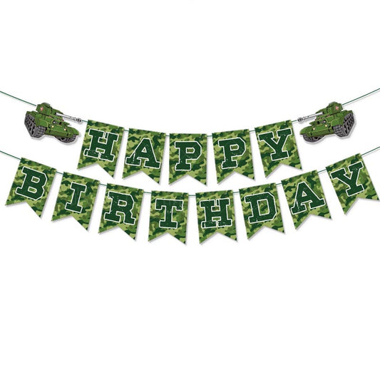 Green Cama Lovers Theme Happy Birthday Decor︱Bunting Banner, Hanging Swirl, Cake Toppers