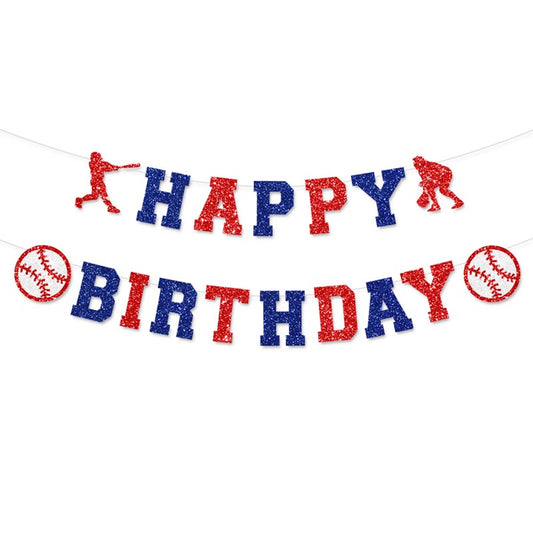 Red and Blue Baseball Theme Happy Birthday Decor︱Letter Happy Birthday Bunting Banner, Cake Toppers, Garland