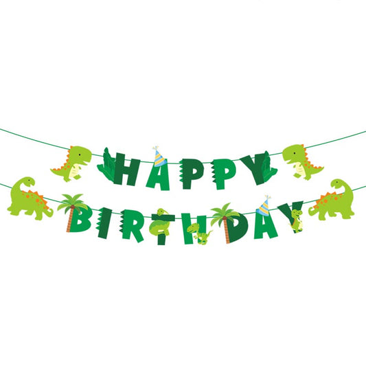 Kid's Little Dinosaur Dino Theme Happy Birthday Decor︱Letter Happy Birthday Bunting Banner, Dino Hanging Swirl, Cake Toppers
