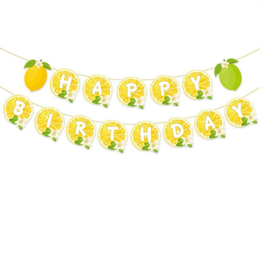 Yellow Lemon and Lime Theme Happy Birthday Decor︱Bunting Banner, Cake Toppers