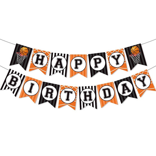 Black and Orange Basketball Theme Happy Birthday Decor︱Bunting Banner, Hanging Swirl, Cake Toppers, Garland