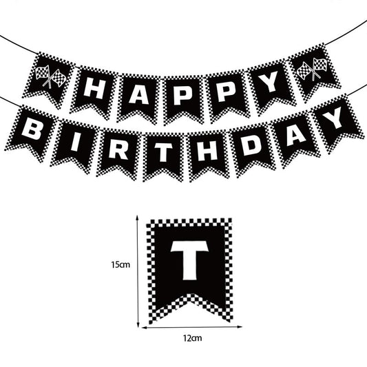 Black and White F1 Car Racing Happy Birthday Decor︱Bunting Banner, Hanging Swirl, Cake Toppers, Pennant Banner Flag for Kid's or Car Racing Lovers