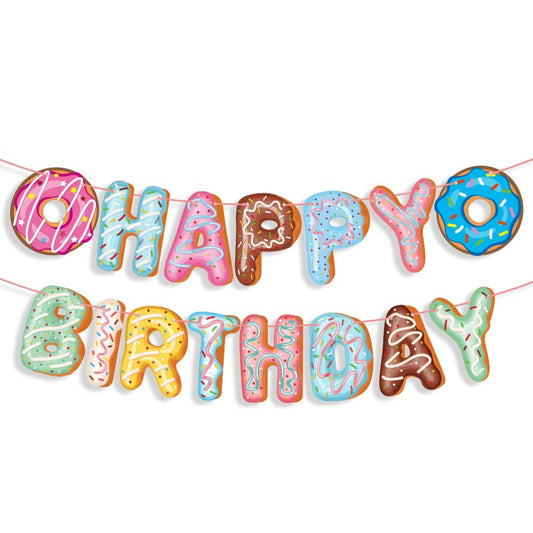 Happy Birthday Sweet Doughnuts Decor︱Letter Happy Birthday Bunting Banner, Cake Toppers