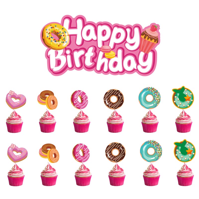 Happy Birthday Sweet Doughnuts Decor︱Letter Happy Birthday Bunting Banner, Cake Toppers