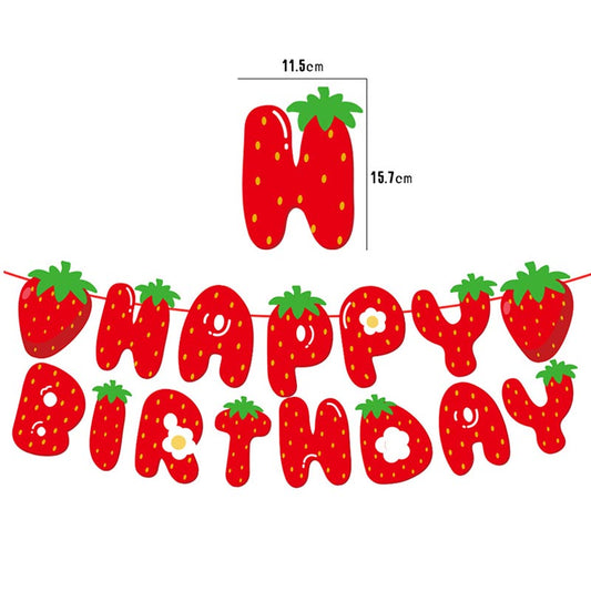 Sweetie Strawberry Theme Happy Birthday Decor︱Letter Happy Birthday Bunting Banner, Hanging Swirl, Cake Toppers