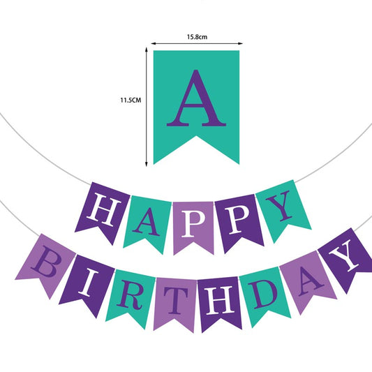 Girl's Mermaid Theme Happy Birthday Decor︱Bunting Banner, Hanging Swirl, Cake Toppers