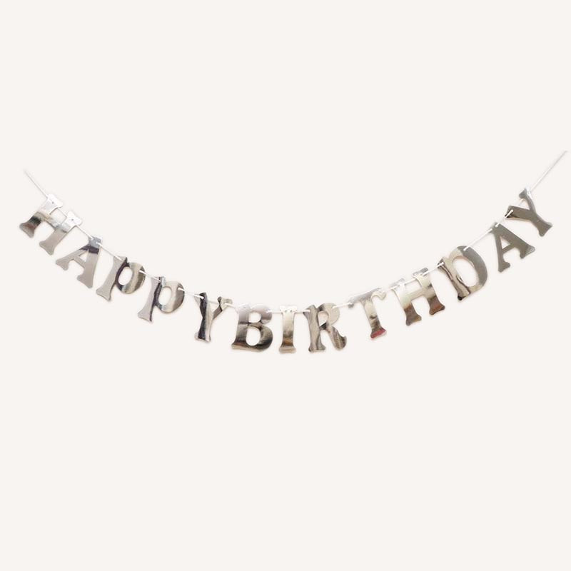 Happy Birthday Bunting #19 SILVER Color Letter Birthday Banner Decorations