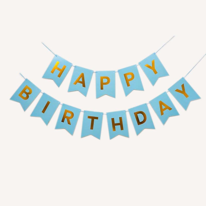 Happy Birthday Bunting #21 LIGHT BLUE-GOLD Color Letter Birthday Banner Decorations