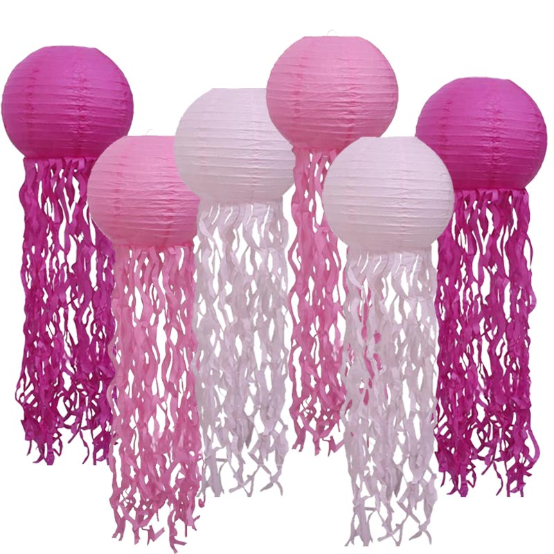 25cm Jelly Fish Paper Lantern Set 6Pcs/Set HOT PINK-PINK