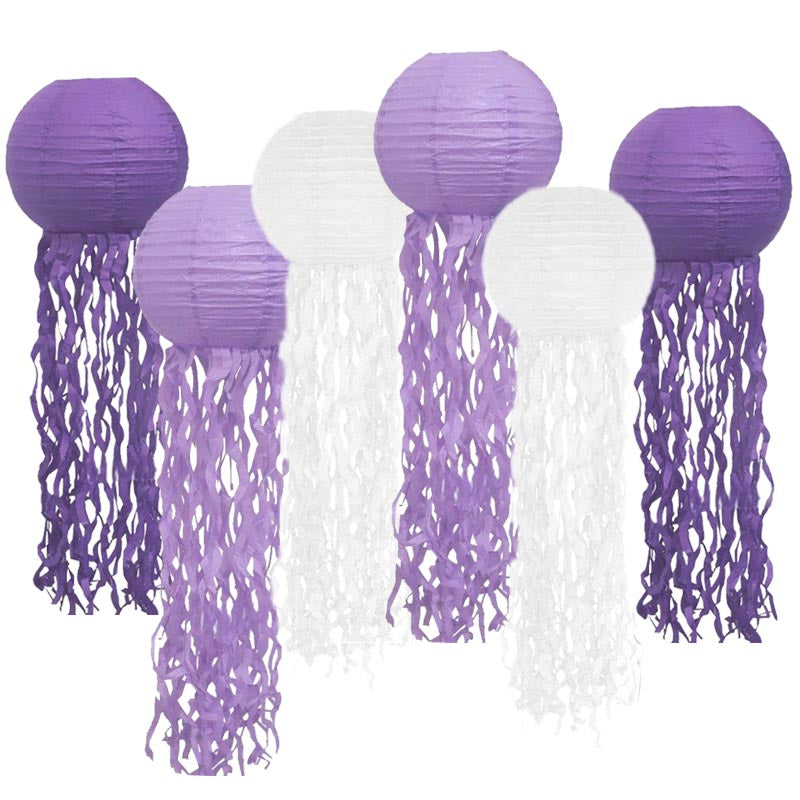 25cm Jelly Fish Paper Lantern Set 6Pcs/Set PURPLE-WHITE