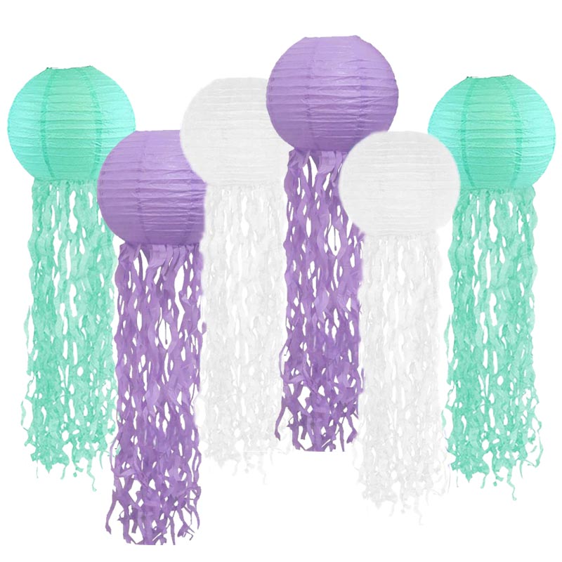 25cm Jelly Fish Paper Lantern Set 6Pcs/Set PURPLE-MINT GREEN-WHITE