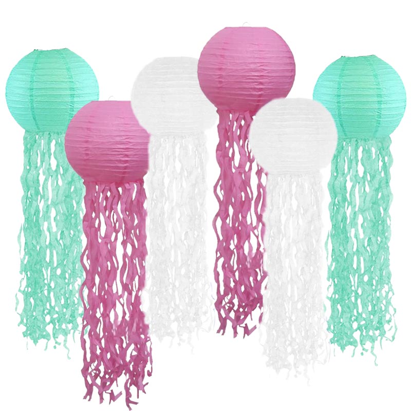 25cm Jelly Fish Paper Lantern Set 6Pcs/Set PINK-MINT GREEN-WHITE