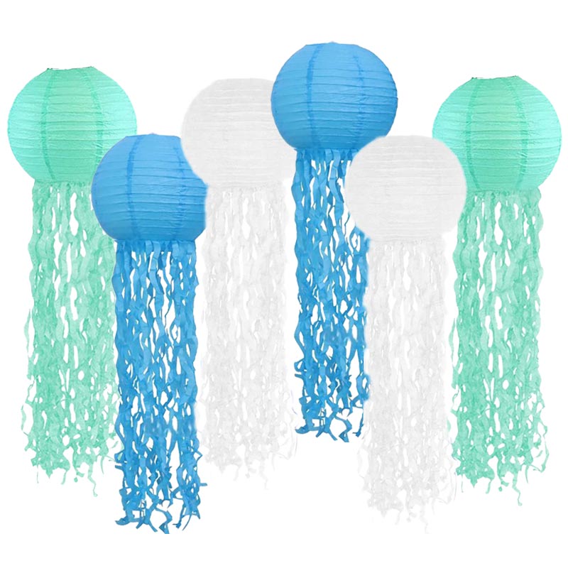 25cm Jelly Fish Paper Lantern Set 6Pcs/Set LIGHT BLUE-WHITE-MINT GREEN