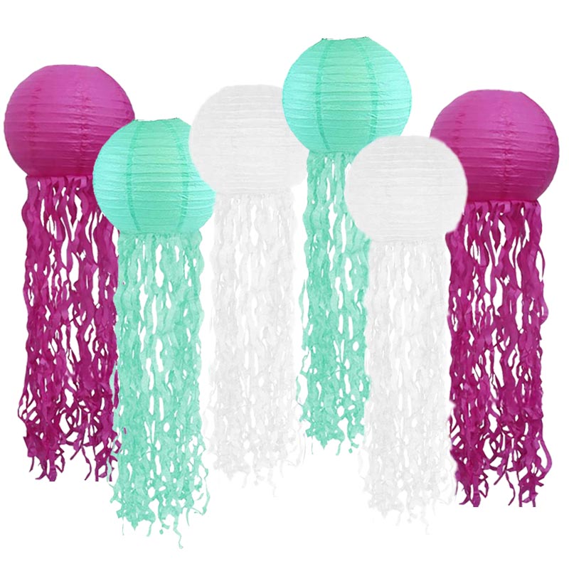 25cm Jelly Fish Paper Lantern Set 6Pcs/Set HOT PINK-WHITE-MINT GREEN