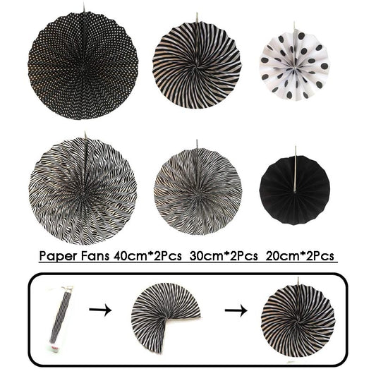 Paper Fans Decoration Set 20Pcs BLACK+GOLD