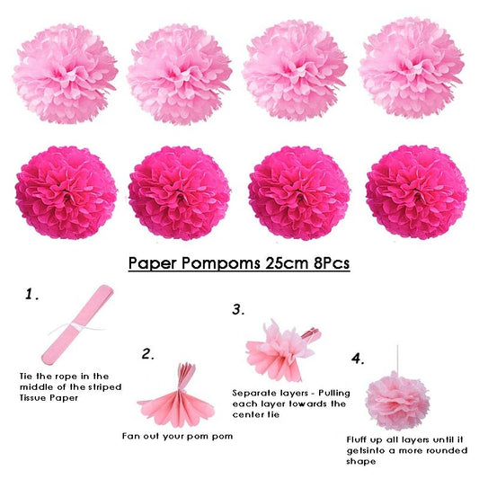 Paper Fans Decoration Set 20Pcs PINK