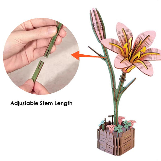 Lily 3D Flower Wooden Puzzles DIY Laser-Precise Wooden Flowers Model Kit
