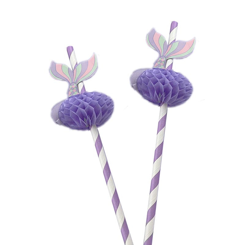 Mermaid honeycomb ball decorative striped purple paper straw for party drinks
