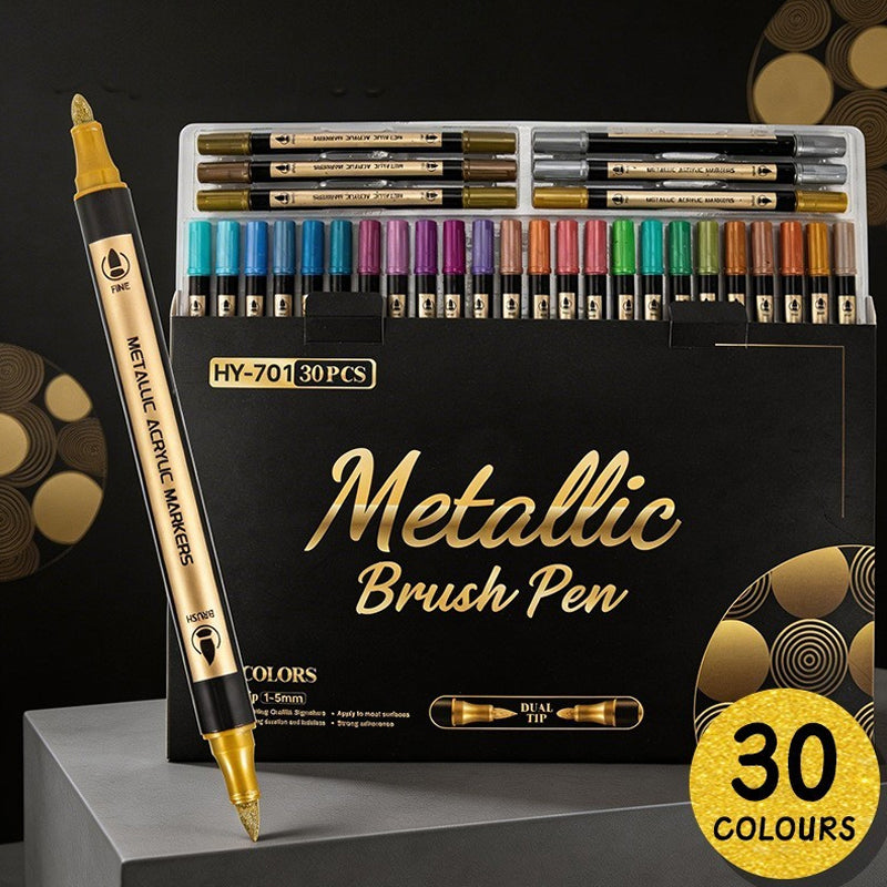 Dual Tip Metallic Brush Pen 1-5mm Acrylic Paint Markers - Professional Paint Pens for Drawing 12/18/30 Colors