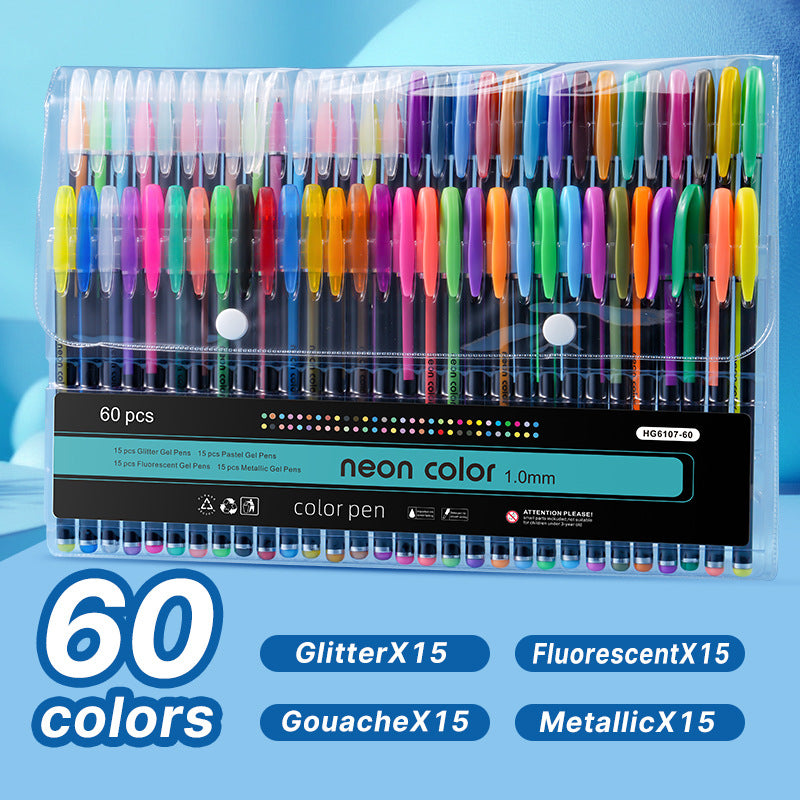 Neon Color 1.0mm Glitter/ Fluorescent/ Gouache/ Metallic Gel Pen Set - Neon Pen/ Color Pen Drawing 12/18/24/36/48/60 Pcs