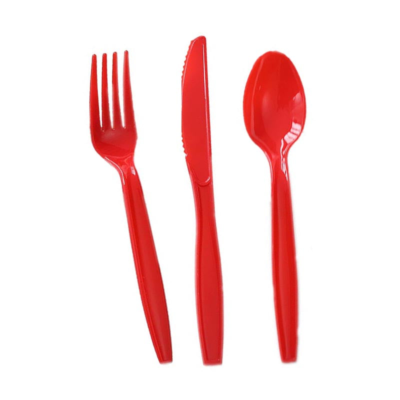 Reusable Plastic Cutlery 50Pcs RED