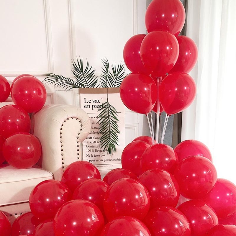 Red matte thickened round latex party balloons for birthday, wedding, graduation, baby shower, engagement, anniversary decorations.