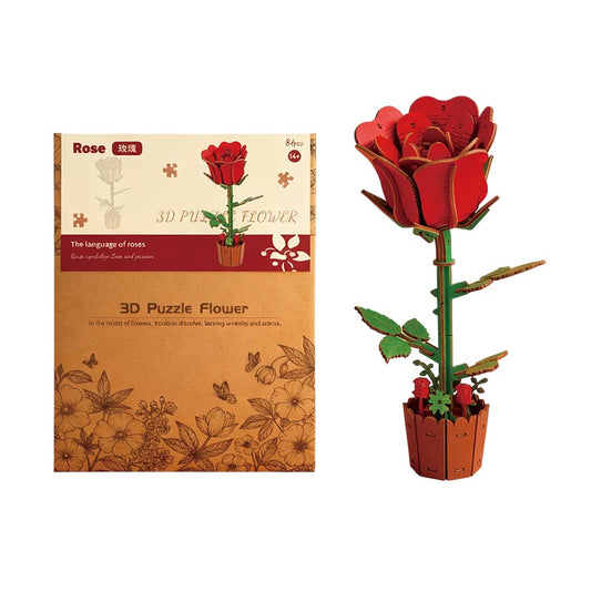 Rose 3D Flower Wooden Puzzles DIY Laser-Precise Wooden Flowers Model Kit